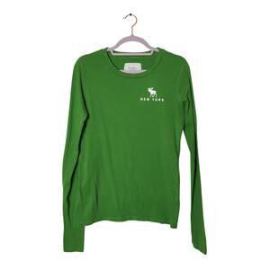Vtg Y2K Abercrombie & Fitch Kelly Green Long Sleeve Crewneck T Shirt Moose Logo